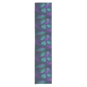 Purple meets Turquoise modern abstract Fractal Art Short Table Runner