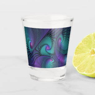 Purple Meets Turquoise Modern Abstract Fractal Art Shot Glass