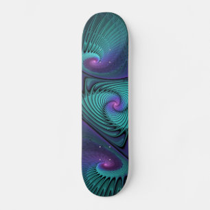 Purple meets Turquoise modern abstract Fractal Art Skateboard