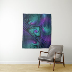 Purple meets Turquoise modern abstract Fractal Art Tapestry