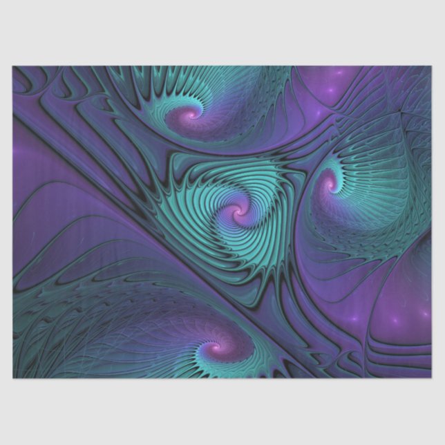 Purple meets Turquoise modern abstract Fractal Art Tissue Paper (Front)
