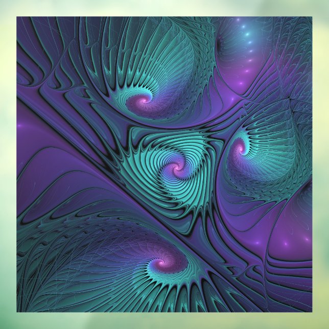 Purple meets Turquoise modern abstract Fractal Art Window Cling (Sheet 3)