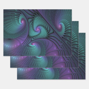 Purple meets Turquoise modern abstract Fractal Art Wrapping Paper Sheet