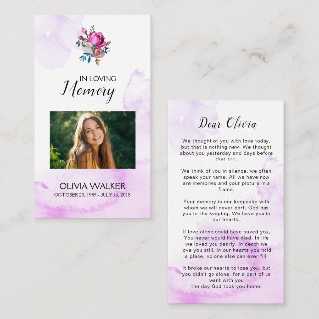  Purple Memorial Poem Funeral Prayer Card (Front/Back)