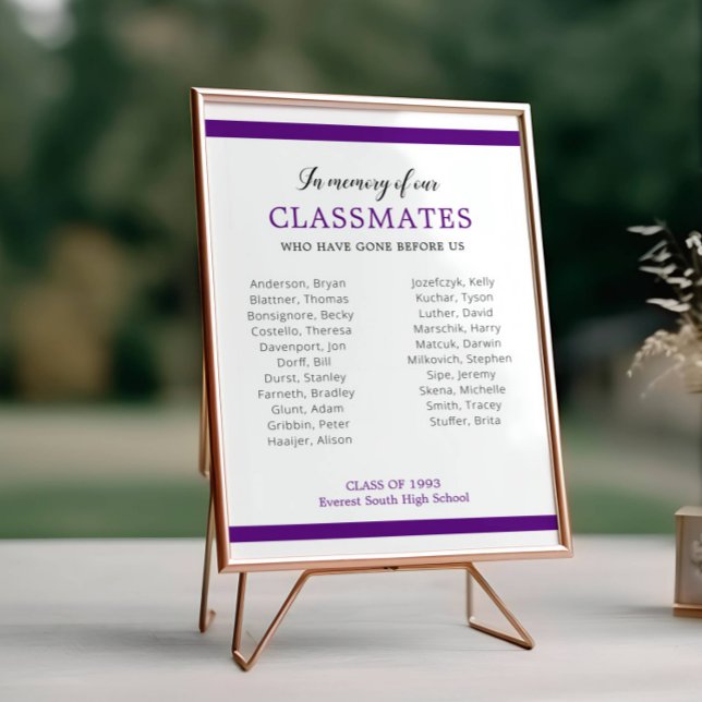 Purple Memory Of Our Classmates Reunion Memorial Poster (Creator Uploaded)