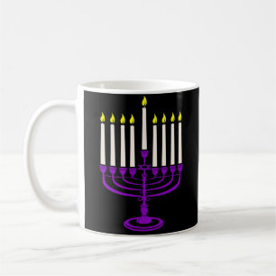 purple menorah hanukkah coffee mug
