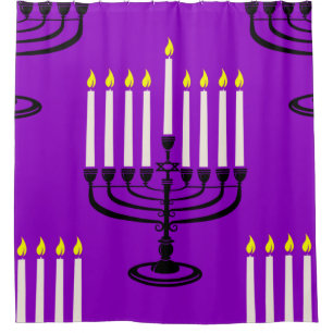 purple menorah hanukkah jewish print shower curtain