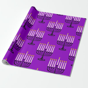 purple menorah hanukkah jewish print wrapping paper