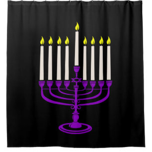 purple menorah hanukkah shower curtain