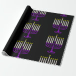 purple menorah hanukkah wrapping paper<br><div class="desc">"purple menorah hanukkah ", "purple hanukkah", "purple menorah" , "hanukkah menorah", menorah, "happy hanukkah", channukah, hannukah, Hanukkah, "jewish holidays"</div>