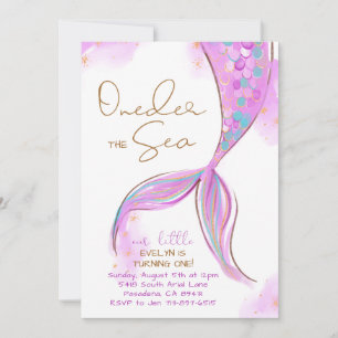 Purple Mermaid 1st Birthday Party ONEder The Sea Invitation