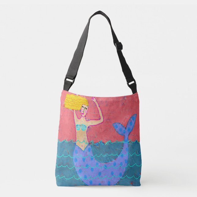 Purple Mermaid Abstract Art Beach Bag (Front)