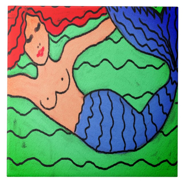 Purple Mermaid Abstract Digital Painting Tile (Front)