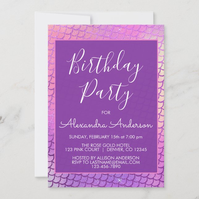 Purple Mermaid Adult or Child Any Age Birthday Invitation (Front)