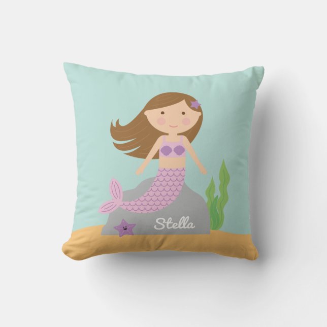 Purple Mermaid and Starfish Pillow (Front)