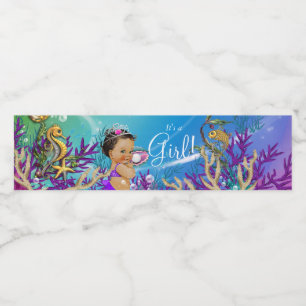 Purple Mermaid Baby Shower Water Bottle Labels