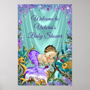 Purple Mermaid Baby Shower Welcome Sign