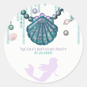 Purple Mermaid Beach Bling Birthday Party Favour Classic Round Sticker