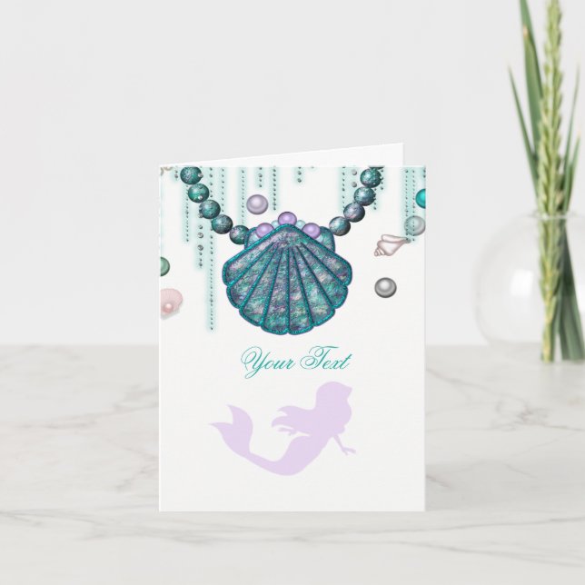 Purple Mermaid Beach Bling Thank You Fold Card (Front)