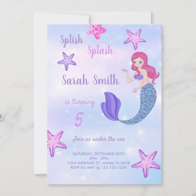 Purple Mermaid birthday invitation (Front)