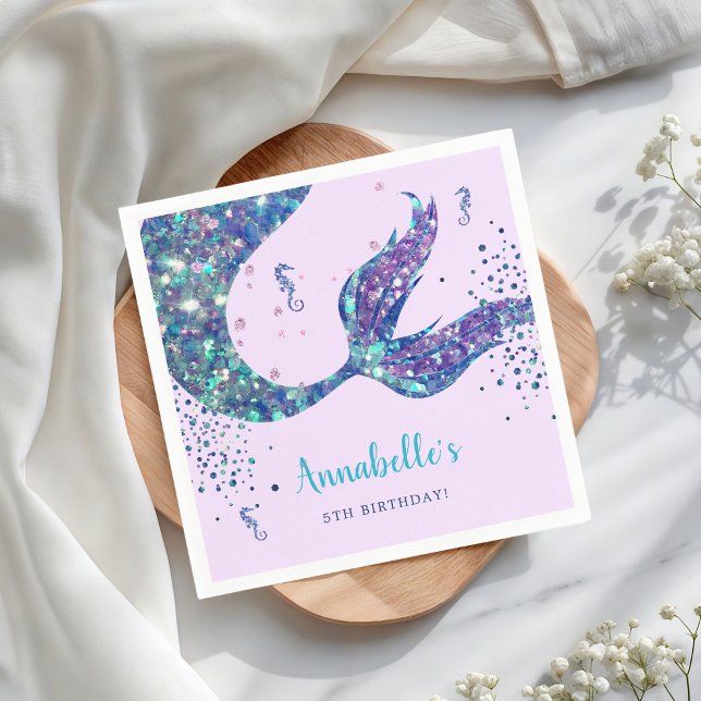 Purple Mermaid Birthday Paper Napkin (Creator Uploaded)