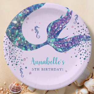 Purple Mermaid Birthday Paper Plate