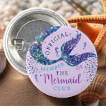 Purple Mermaid Birthday Party Favour Button<br><div class="desc">Looking for the perfect party favours for your little one's mermaid-themed birthday party? Look no further than our stunning purple mermaid birthday party favour button! With a beautiful blue and purple glitter print mermaid tail and seahorses on a vibrant purple background, this button is sure to delight any young mermaid...</div>