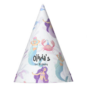 Purple mermaid birthday party hat