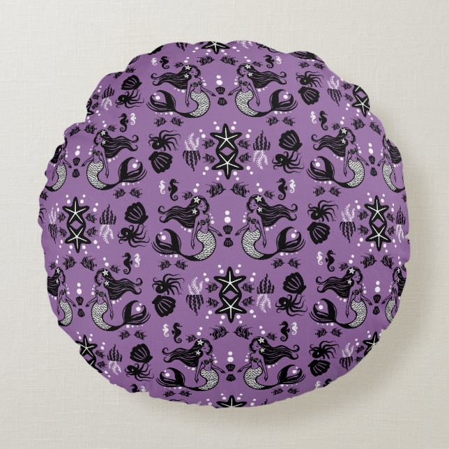 Purple Mermaid Fantasy Round Cushion (Front)