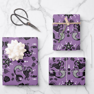 Purple Mermaid Fantasy Wrapping Paper Sheet