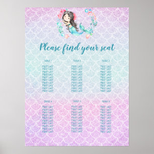 Purple Mermaid Girl's Baby Shower Seating Chart