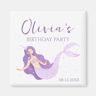 Purple Mermaid Girls Personalized Birthday Magnet