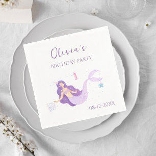Purple Mermaid Girls Personalized Birthday Napkins