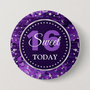 Purple Mermaid Letters Pattern & Glitter Sweet 16 7.5 Cm Round Badge