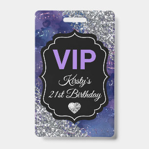 Purple Mermaid Letters Silver Glitter Birthday VIP ID Badge