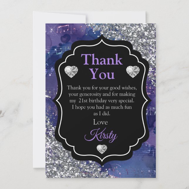 Purple Mermaid Letters Silver Glitter Thank You (Front)