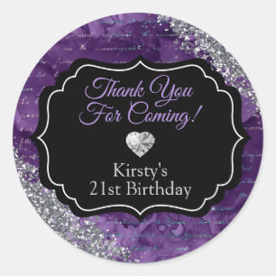 Purple Mermaid Letters Silver Glitter Thank You Classic Round Sticker