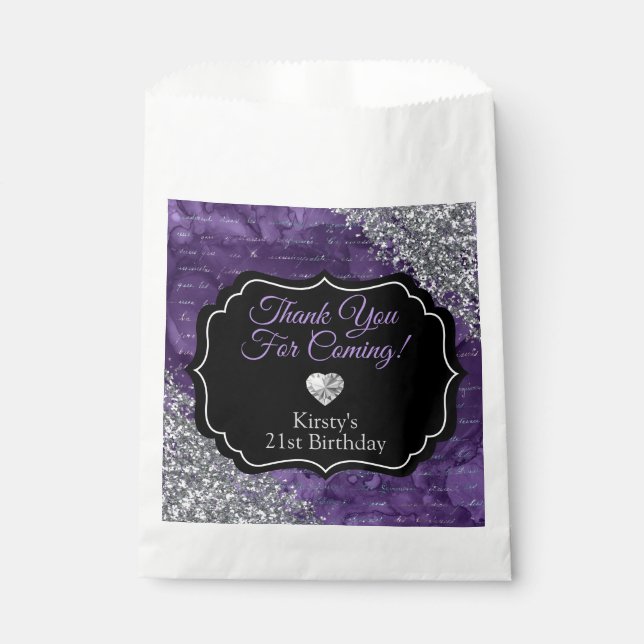 Purple Mermaid Letters Silver Glitter Thank You Favour Bags (Front)
