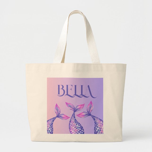 Purple Mermaid Name Kids Tote Bag (Front)