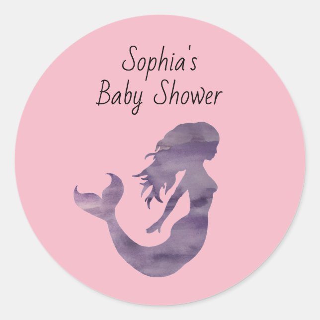 Purple Mermaid Painting Baby Shower Personalised Classic Round Sticker (Front)