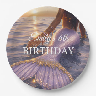 purple mermaid paper plates customisable