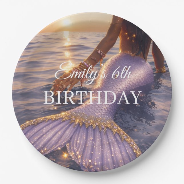 purple mermaid paper plates || customisable  (Front)