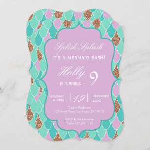 Purple Mermaid Party birthday invitation