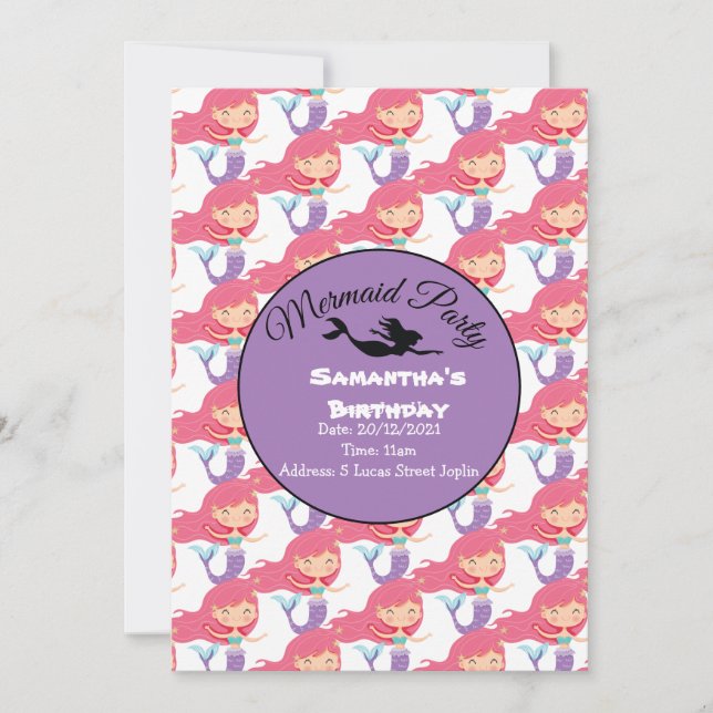 Purple Mermaid Party Pink Invitation (Front)