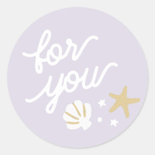Purple Mermaid Party Seashells Personalized Favor Classic Round Sticker