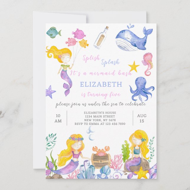 Purple Mermaid Princess Birthday Invitation (Front)