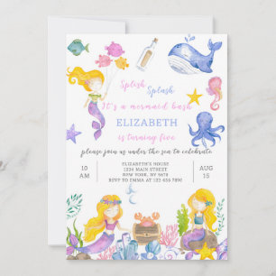 Purple Mermaid Princess Birthday Invitation