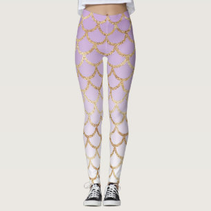 Purple mermaid scales gold glitter gradient leggings