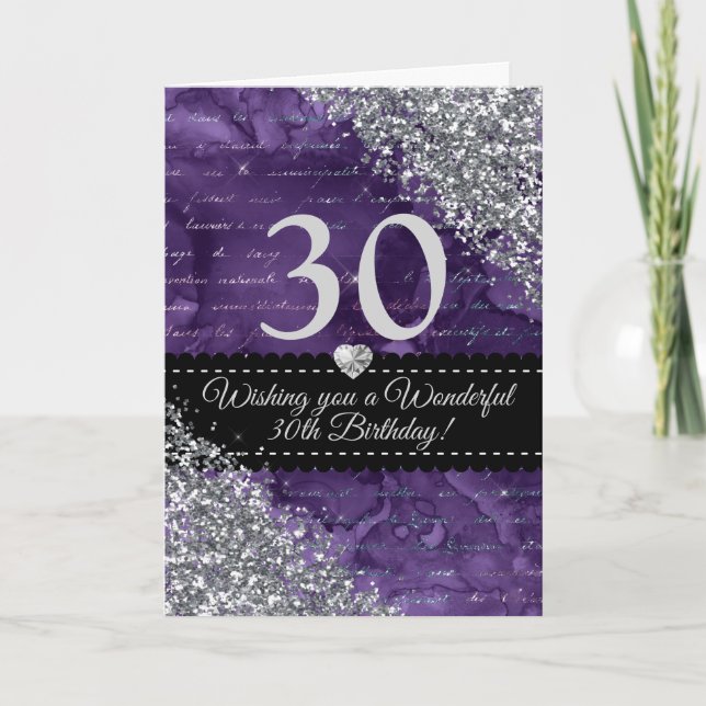 Purple Mermaid Silver Glitter Happy Birthday Card (Front)