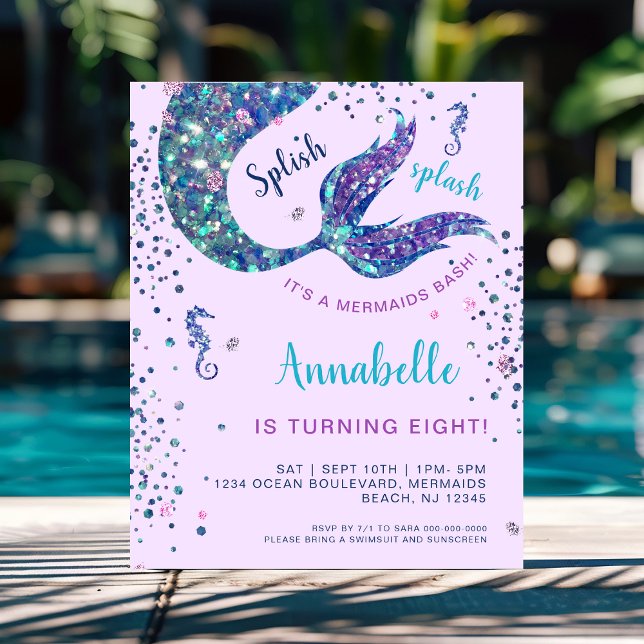 Purple Mermaid Tail Birthday Budget Invitation (Creator Uploaded)